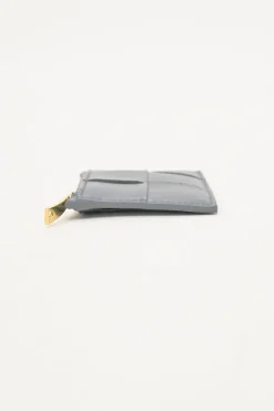 Grey leather Cassette zipped card holder
