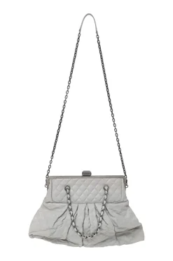 Grey matelassé calfskin leather Chic Quilt Frame Tote shoulder bag with silver-tone aged ruthenium hardware