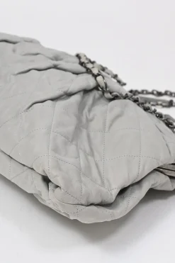 Grey matelassé calfskin leather Chic Quilt Frame Tote shoulder bag with silver-tone aged ruthenium hardware