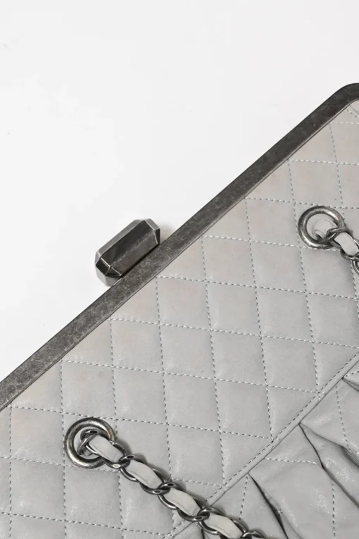 Grey matelassé calfskin leather Chic Quilt Frame Tote shoulder bag with silver-tone aged ruthenium hardware