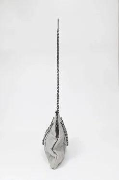 Grey matelassé calfskin leather Chic Quilt Frame Tote shoulder bag with silver-tone aged ruthenium hardware