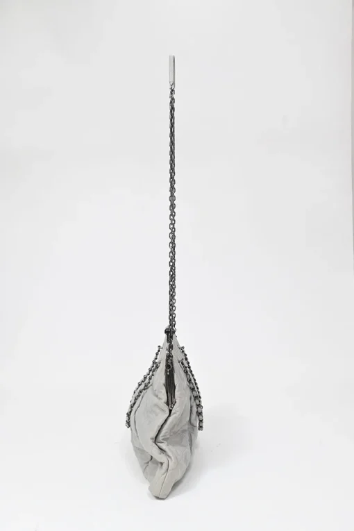 Grey matelassé calfskin leather Chic Quilt Frame Tote shoulder bag with silver-tone aged ruthenium hardware