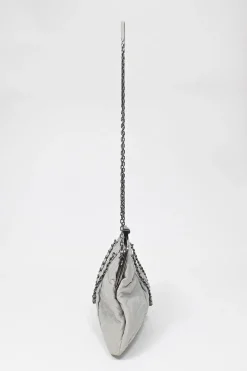 Grey matelassé calfskin leather Chic Quilt Frame Tote shoulder bag with silver-tone aged ruthenium hardware