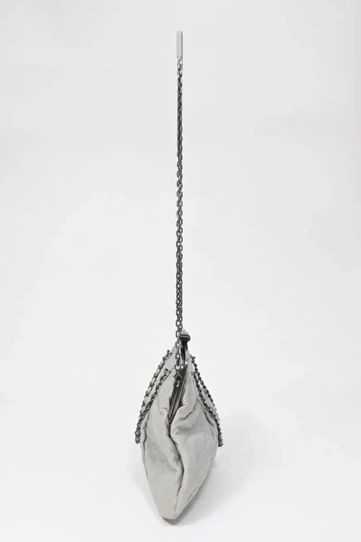 Grey matelassé calfskin leather Chic Quilt Frame Tote shoulder bag with silver-tone aged ruthenium hardware