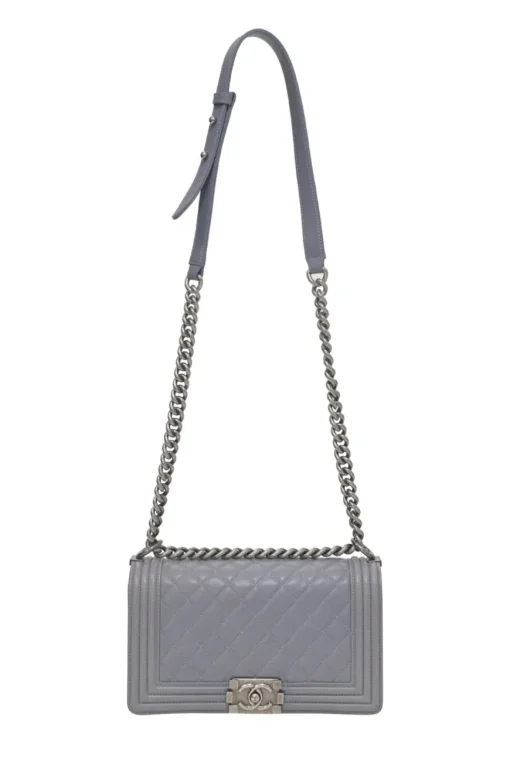 Grey matelassé lambskin Boy bag with silver-tone metallic hardware