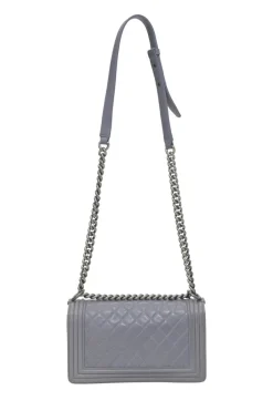 Grey matelassé lambskin Boy bag with silver-tone metallic hardware