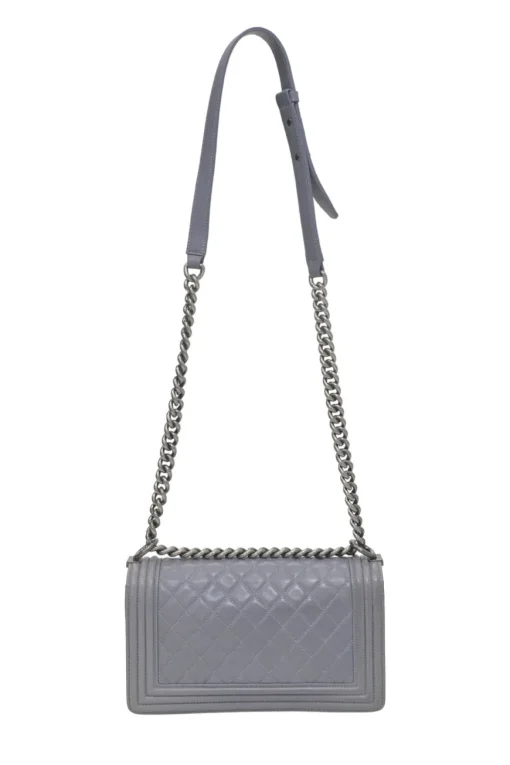 Grey matelassé lambskin Boy bag with silver-tone metallic hardware