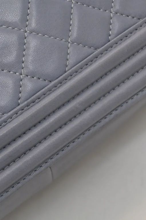 Grey matelassé lambskin Boy bag with silver-tone metallic hardware
