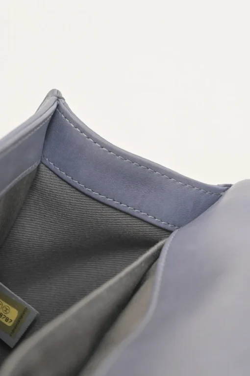 Grey matelassé lambskin Boy bag with silver-tone metallic hardware