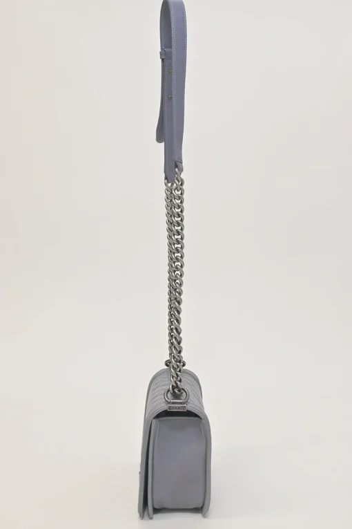 Grey matelassé lambskin Boy bag with silver-tone metallic hardware