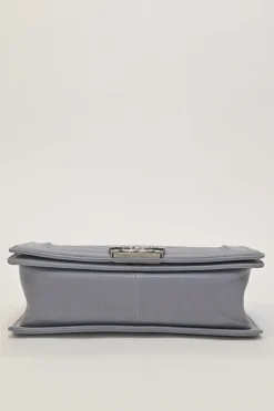 Grey matelassé lambskin Boy bag with silver-tone metallic hardware