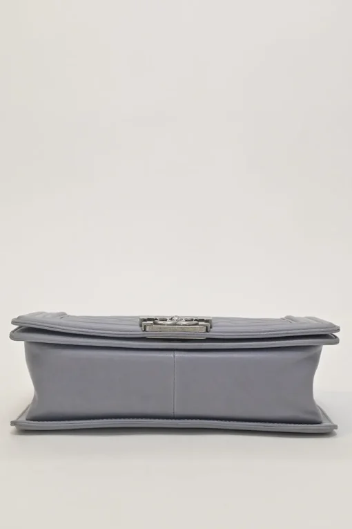 Grey matelassé lambskin Boy bag with silver-tone metallic hardware