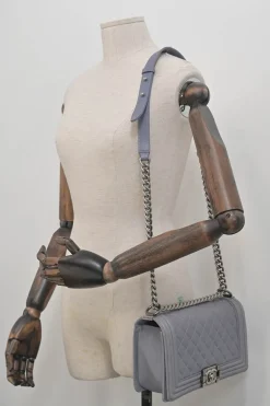 Grey matelassé lambskin Boy bag with silver-tone metallic hardware