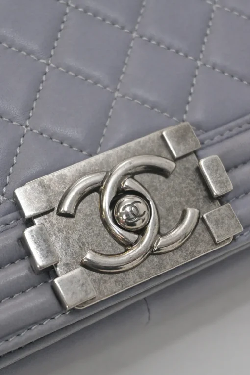 Grey matelassé lambskin Boy bag with silver-tone metallic hardware