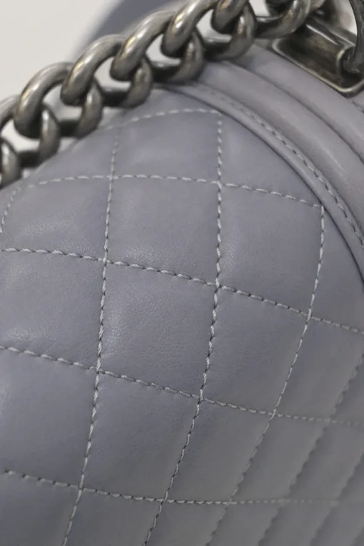 Grey matelassé lambskin Boy bag with silver-tone metallic hardware