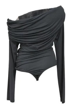 Grey modal-spandex jersey off-shoulder Kira bodysuit