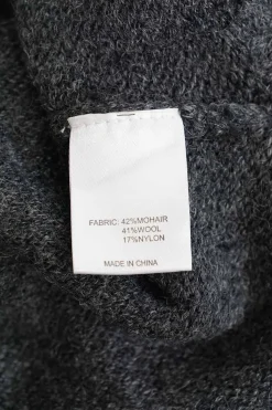 Grey mohair-wool blend vented crewneck pullover knit with floral appliqués at sleeve heads