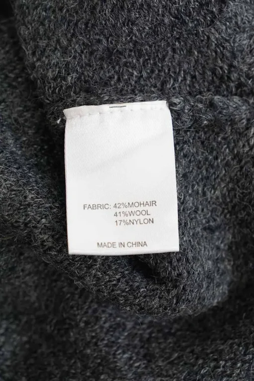 Grey mohair-wool blend vented crewneck pullover knit with floral appliqués at sleeve heads