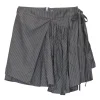 Grey paneled pinstripe cotton poplin apron-style mini A-line skirt with gathered asymmetric hem
