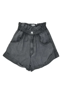 Grey Paperbag Waist Denim-effect shorts