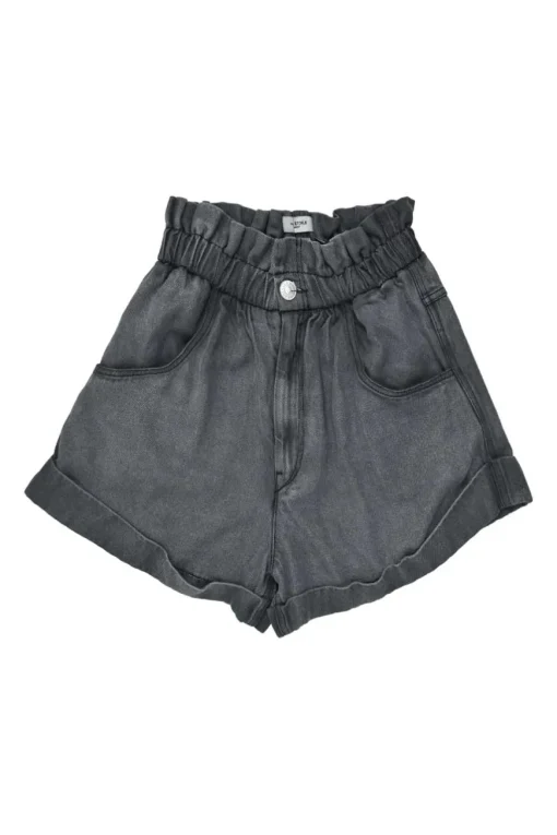 Grey Paperbag Waist Denim-effect shorts