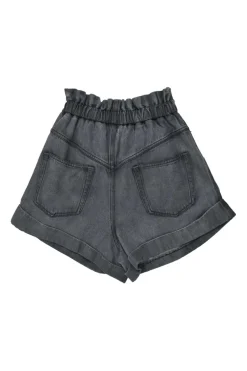 Grey Paperbag Waist Denim-effect shorts