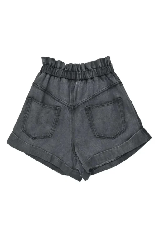 Grey Paperbag Waist Denim-effect shorts