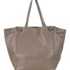 Grey pebbled leather tote bag with suede interior