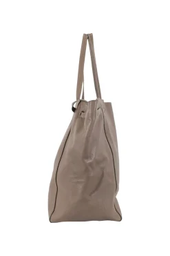 Grey pebbled leather tote bag with suede interior