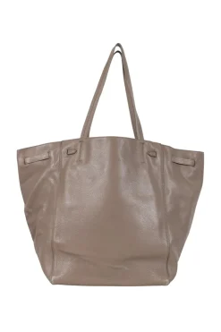Grey pebbled leather tote bag with suede interior