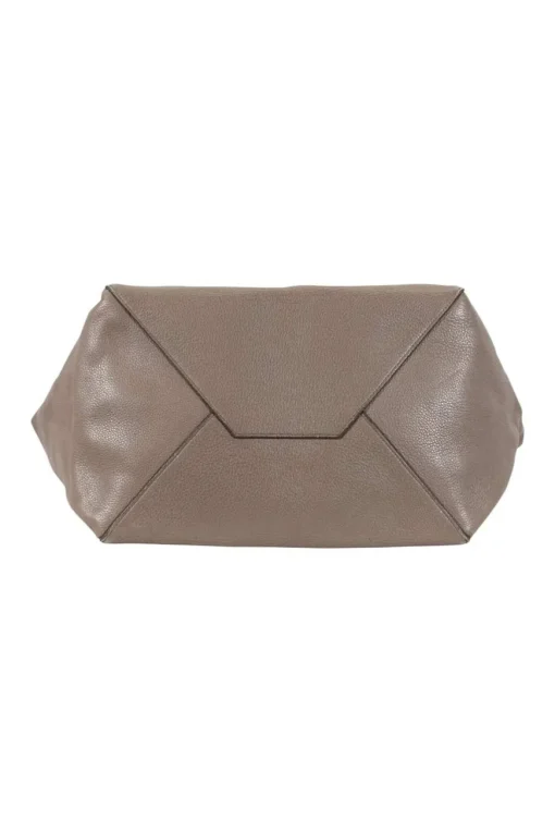 Grey pebbled leather tote bag with suede interior
