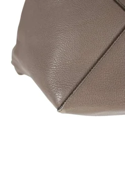 Grey pebbled leather tote bag with suede interior