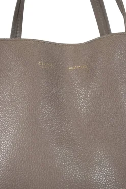 Grey pebbled leather tote bag with suede interior