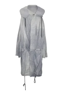 Grey polyamide airbrushed splatter digi print parka with drawstring hem