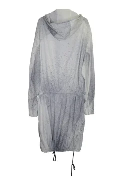 Grey polyamide airbrushed splatter digi print parka with drawstring hem