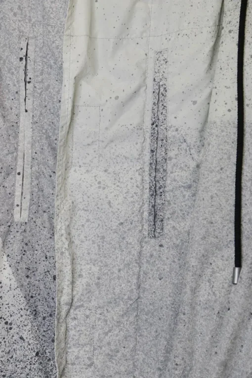 Grey polyamide airbrushed splatter digi print parka with drawstring hem