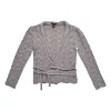Grey polyamide-blend scalloped pointelle wrap cardigan