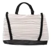 Grey polyester pleated tote bag with black nylon handle