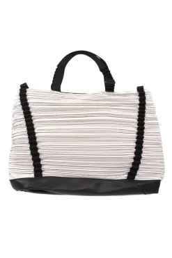 Grey polyester pleated tote bag with black nylon handle