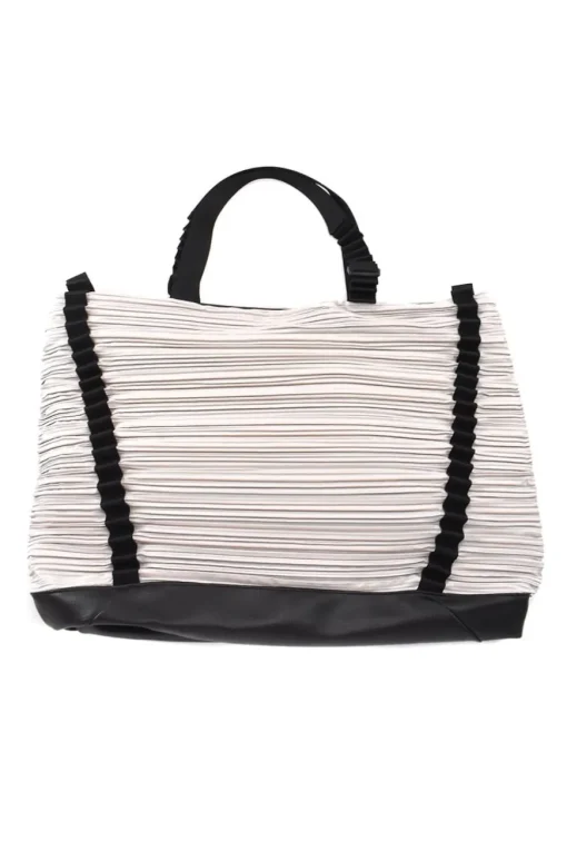 Grey polyester pleated tote bag with black nylon handle
