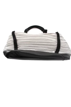 Grey polyester pleated tote bag with black nylon handle