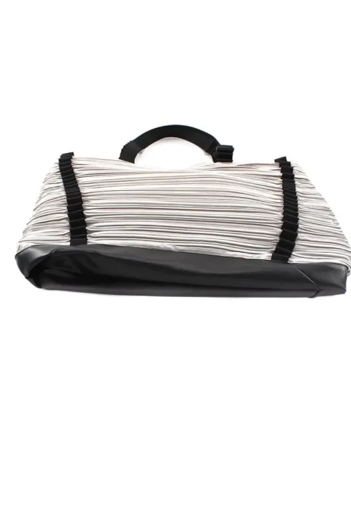 Grey polyester pleated tote bag with black nylon handle