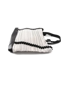 Grey polyester pleated tote bag with black nylon handle