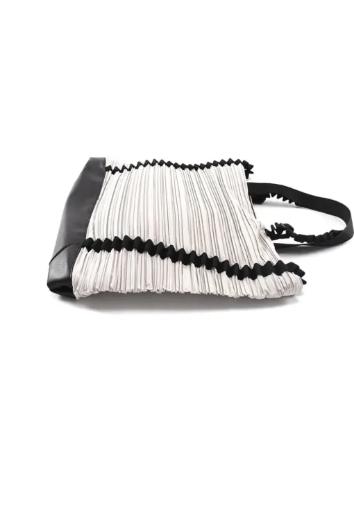 Grey polyester pleated tote bag with black nylon handle