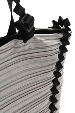 Grey polyester pleated tote bag with black nylon handle