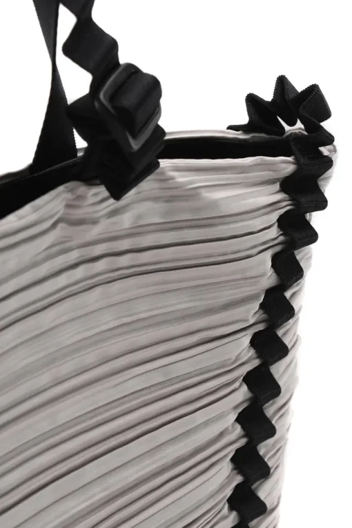 Grey polyester pleated tote bag with black nylon handle