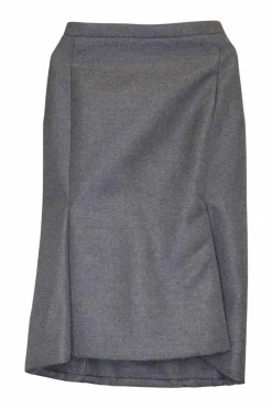 Grey polyester-wool blend godet midi skirt