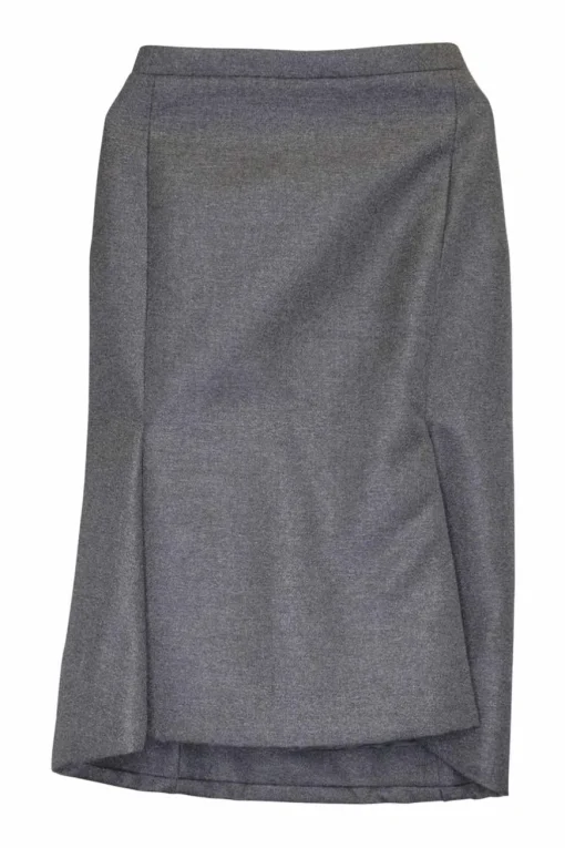Grey polyester-wool blend godet midi skirt