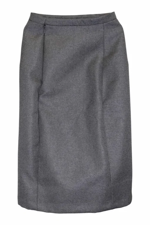 Grey polyester-wool blend godet midi skirt