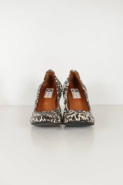 Grey python-embossed leather scrunch wedge pumps
